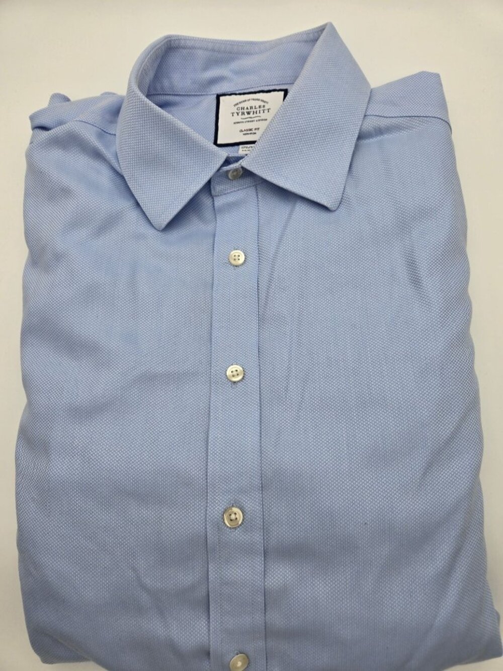 Charles Tyrwhitt Non-Iron Chambray Dress Shirt Blue 17.5 34 Men's 100% Cotton